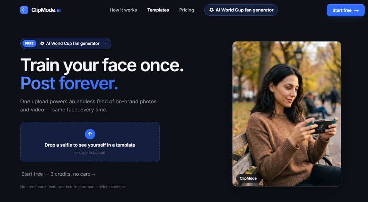 ClipMode screenshot: Train your face once. Post forever.