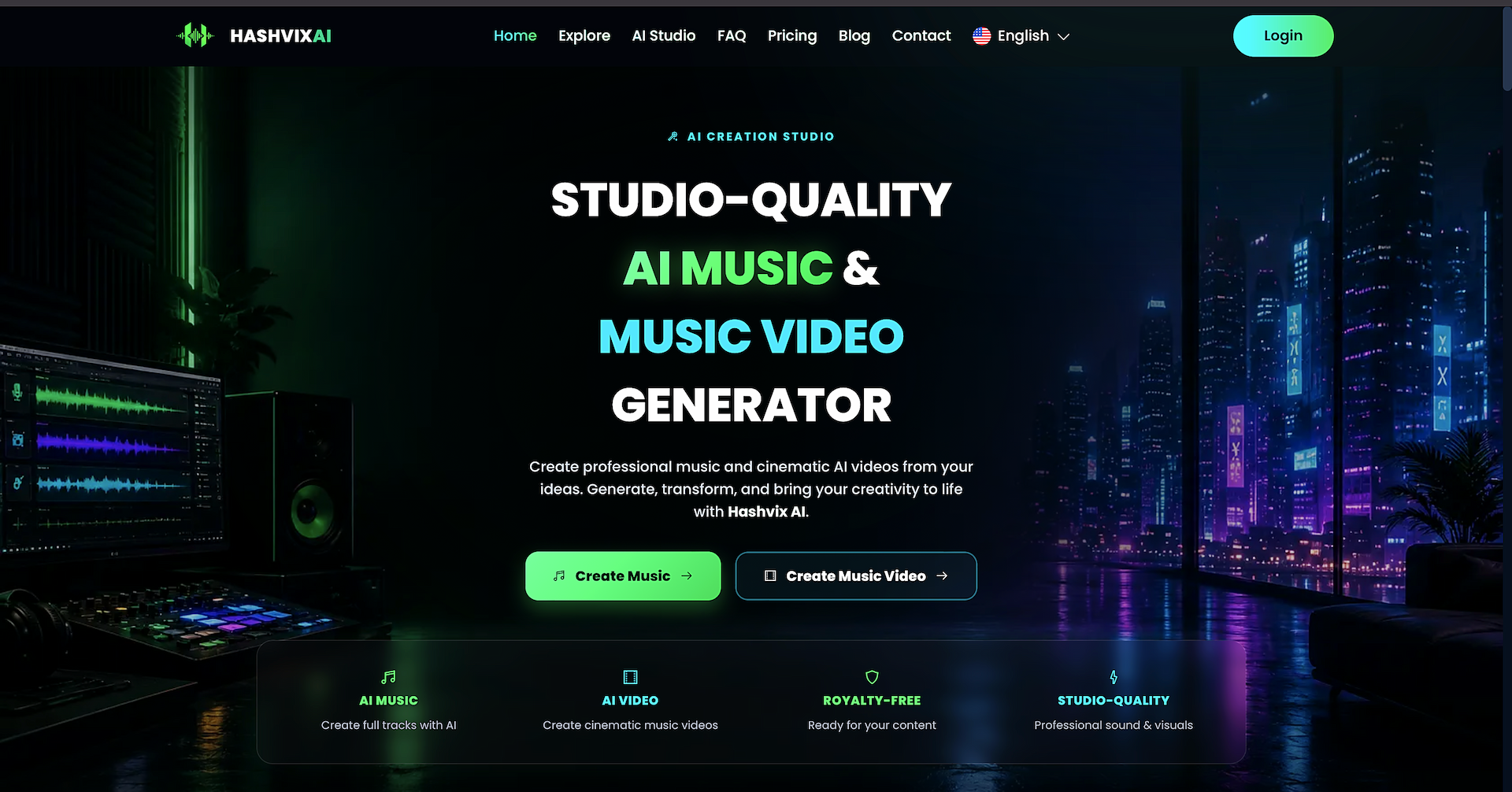 Hashvix screenshot: AI music generator and Music Video Creator Tool