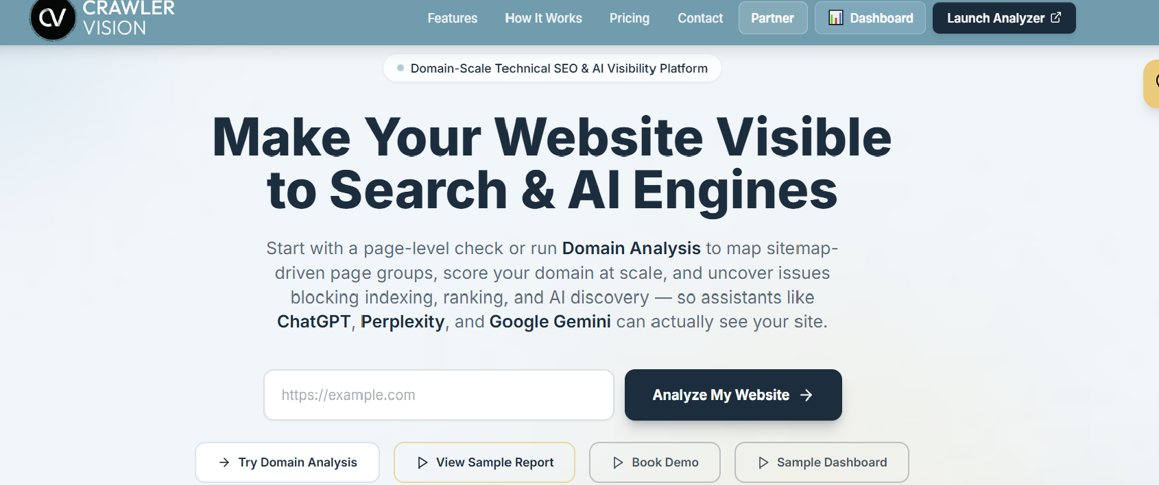 Crawler Vision screenshot: Make Your Website Visible to Search & AI Engines