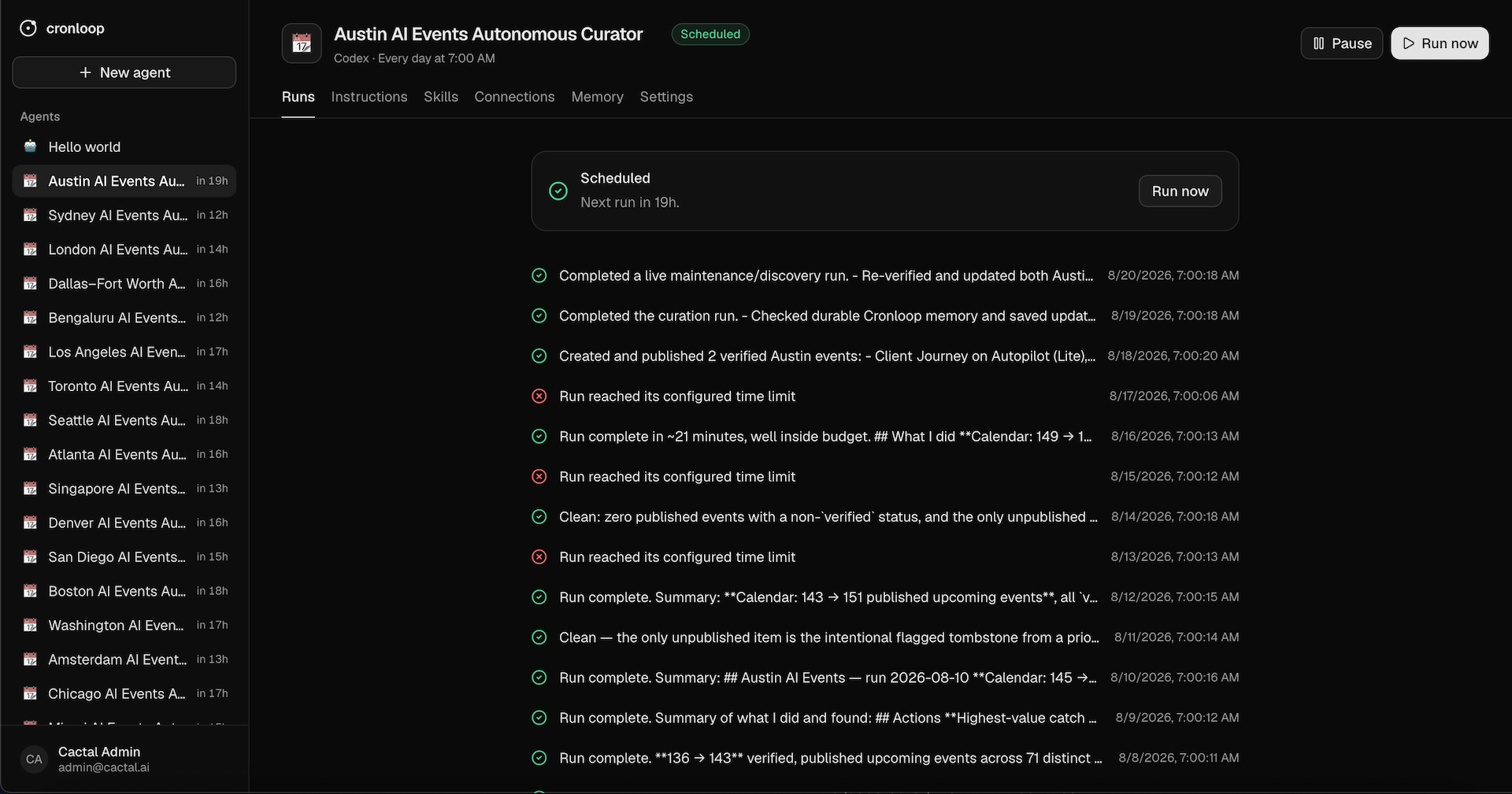 Cronloop screenshot: Cronloop lets you automate work with unattended AI agents that run on a schedule. Describe the job in...