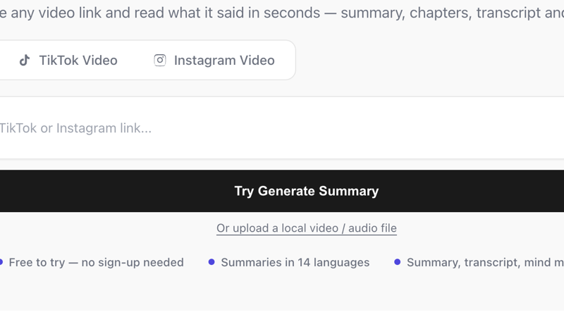 SummarizeVideoToText screenshot: Turn any video into a transcript and AI summary
