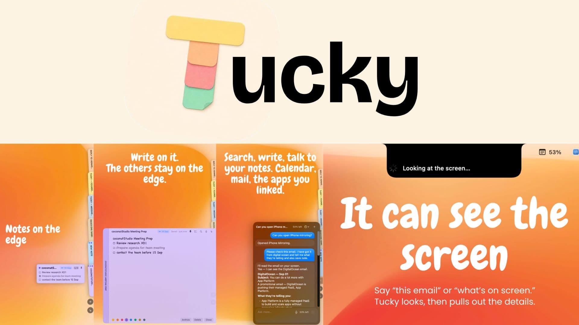 Tucky screenshot: A Jarvis-style desktop AI agent that lives on your Mac's edge.