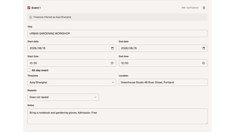 Image to Calendar screenshot: Turn schedule photos and PDFs into editable calendar events