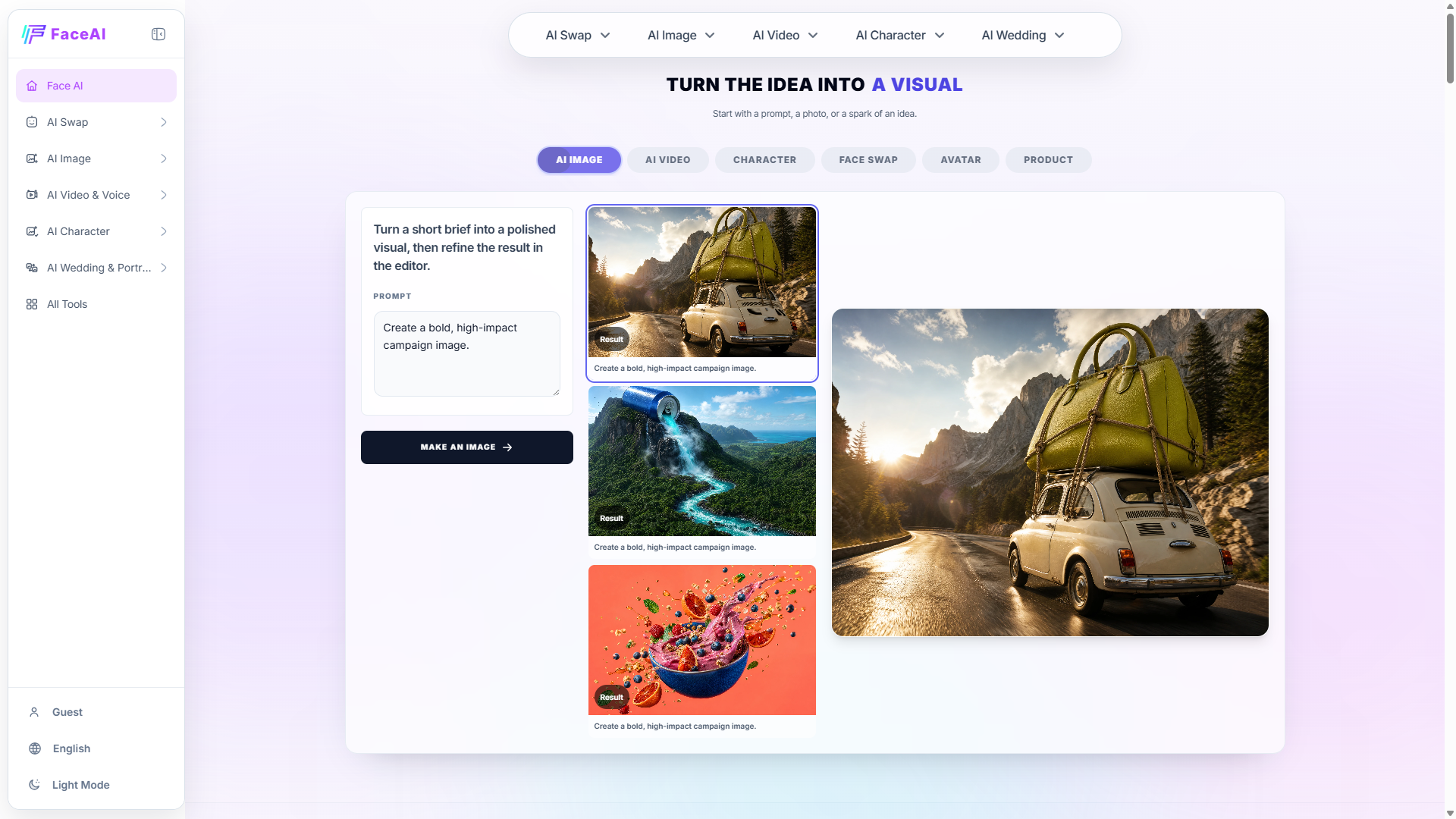 Face AI screenshot: Face AI: AI Tools for Image, Video & Visual Creation