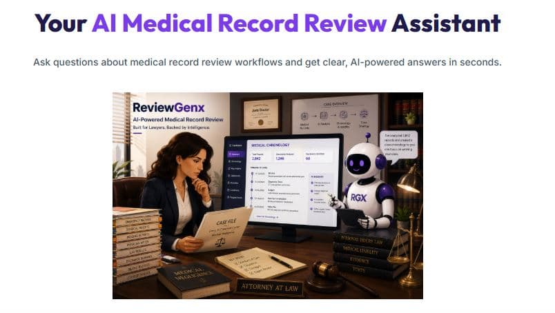 Medical Record Review Tool – ReviewGenX screenshot: AI-powered medical record review tool for faster and easier review