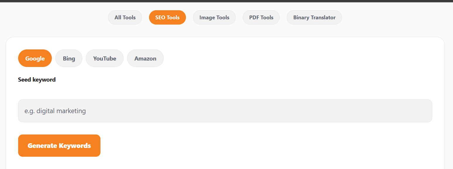 Hawaa Hub Marketing screenshot: Free Keyword Generator