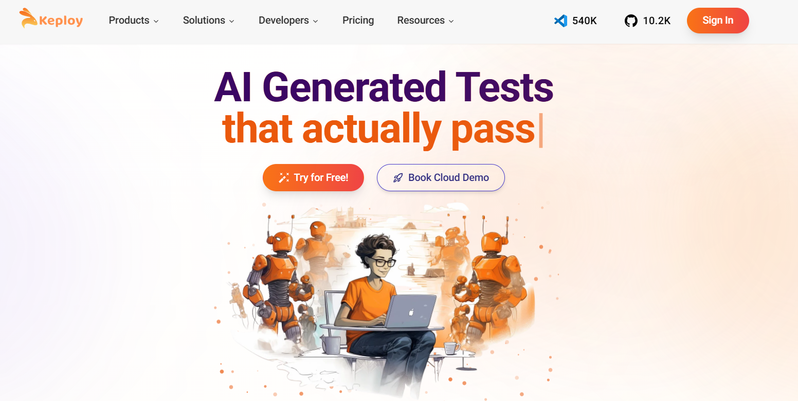 Keploy screenshot: AI-powered testing platform: generate tests, mocks, and sandboxes from real API traffic.